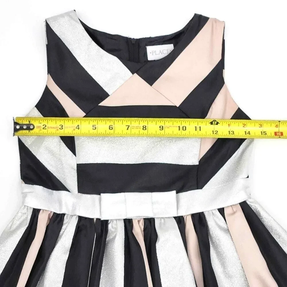 The Childrens Place Sleeveless Metallic Colorblock Jacquard Dress Black Girls 12